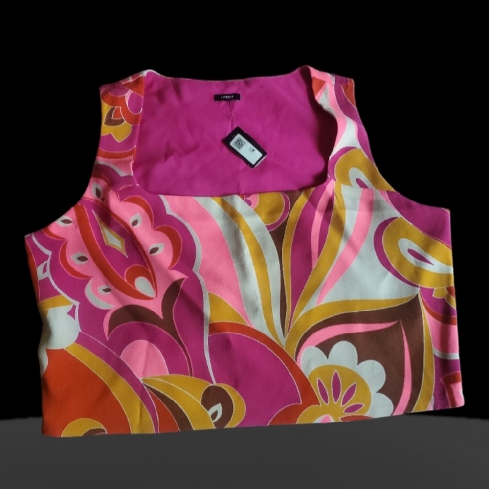 Express Printed Square Neck Cropped Tank